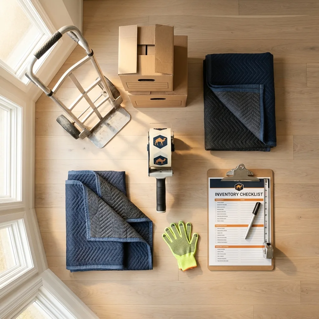 Professional moving supplies and packing materials layout for Birmingham residential relocations